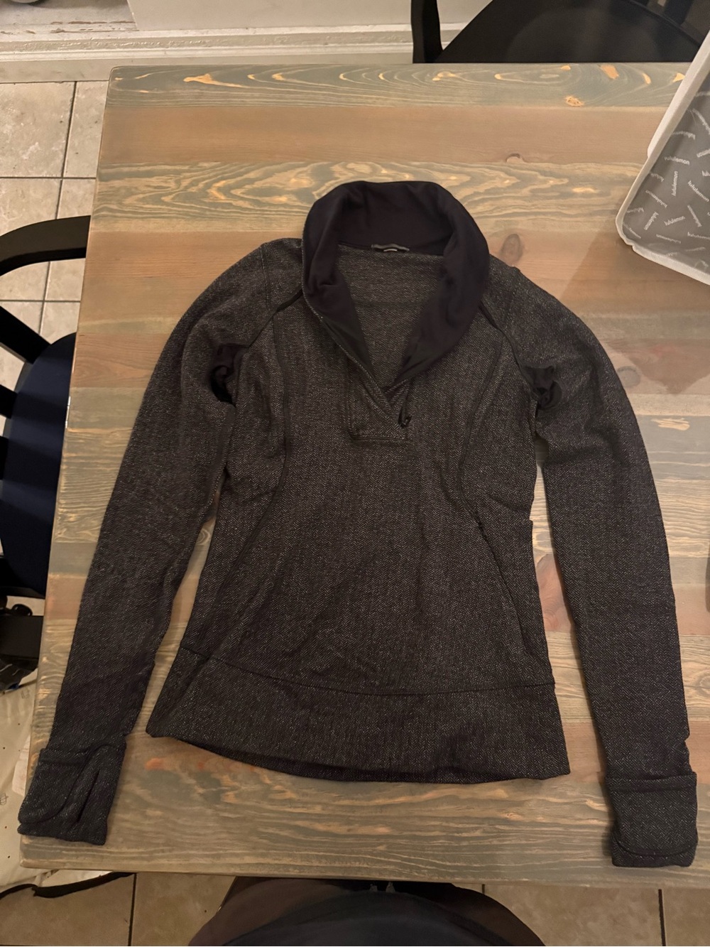 Lululemon herringbone Charcoal gray black Quarter-Zip Knit Pullover jacket